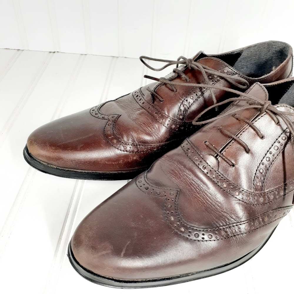 ASOS DESIGN Oxford Brogue Shoes In Brown Leather F910 - Picture 3 of 12